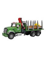 Bruder 2824 MACK Granite houttransportwagen met kraan en 3 boomstammen