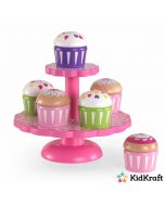 Houten cupcake-standaard met cupcakes