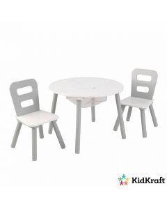 Set met ronde opbergtafel en 2 stoelen - grijs en wit