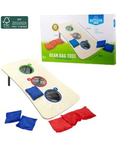 Outdoor Play pittenzak werpspel FSC houten speelgoed.