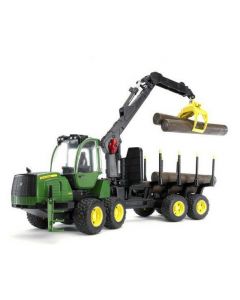 Bruder 2133 - John Deere 1210E Bosbouw Tractor met vier boomstammen