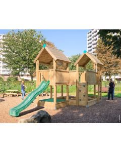 HY-LAND Speeltoestel P6 professioneel houten speeltoestel met glijbaan | Outdoorspeelgoed.nl