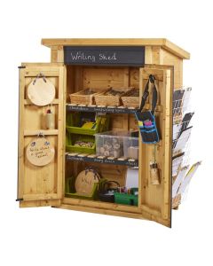 Schoolbordkast met 1 Themabord - weerbestendig grenen met zwarte deuren | Outdoorspeelgoed.nl